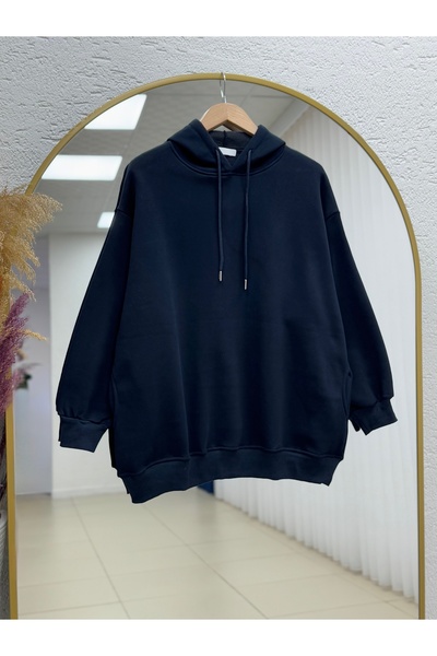 BENAHOLL Μπλούζα Banu Yandan με οβάλ τσέπες oversized με κουκούλα και τρεις κορδόνια Sweat-ZN1644 Navy Blue