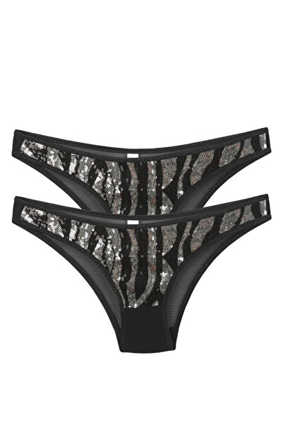 alfa expres Clothing Women's Black Zebra Patterned Sequined 2-Piece Slip