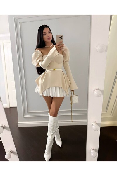 cemo Dalgıç and Jessica Fabric Zippered Gloplu Dress with Belt