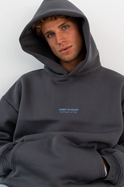 The Champ Clothing Men's Oversized Sweatshirt Hoodie Chmp Studios Smoked – Hooded , 3 Thread Fleece, Kangaroo Pocket