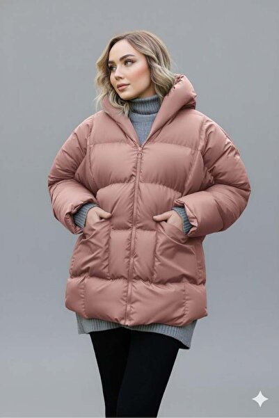 Afri Palton roz cu glugă pentru femei – Palton gros de iarnă supradimensionat – Palton căptușit rezistent la frig