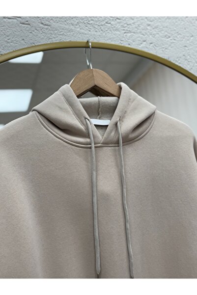 BENAHOLL Banu Yandan oversized Φούτερ με κουκούλα και τρεις κορδόνες με οβάλ τσέπες-ZN1644 Stone