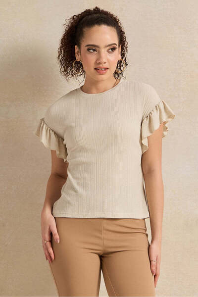 REDTAG Women Beige Ruffle Top