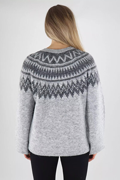 ONLY Women's Onlreykja Patterned Crew Neck Wool Sweater 15353221 Gray