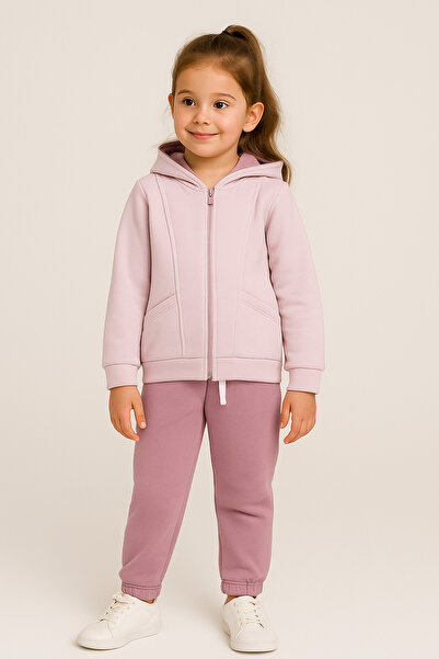 Atabay Kids Atabay 420-10-25 Girl's Hooded Zippered Sweatshirt and Bottom Tra...