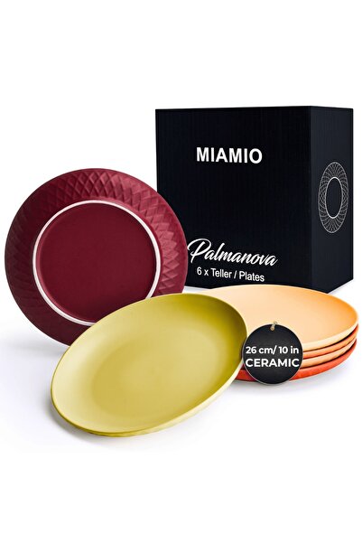 MIAMIO Set of 6 Dinner plates, Palmanova collection, ceramic, Magma multicolor, 26 cm