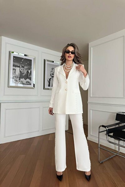 MDZ COLLECTION İnci İşleme Detaylı Ceket Pantolon Takım