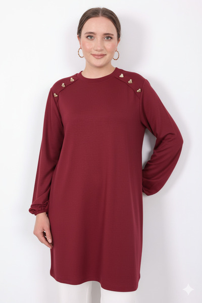 puyeni Kristal Gold Kalp Düğmeli Tunik