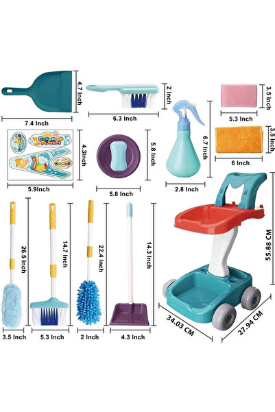 LUDIRO Cleaning Set for Kids, Trolley with 22 Accessories, With Brushes, Broom, Mop and Sprayer
