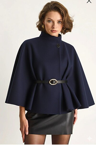 VELLICHOR Women's Belted Cashmere Poncho - Dark Blue