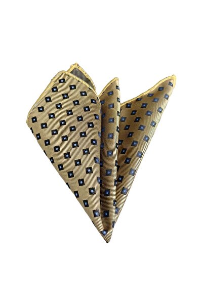 Exve Exclusive Жълт с син баклава квадратен мотив жакардов тъкан джобен кърпичка