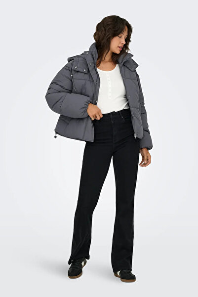 ONLY Women's Hooded Double Pocket Puffer Jacket 15322013 Gray