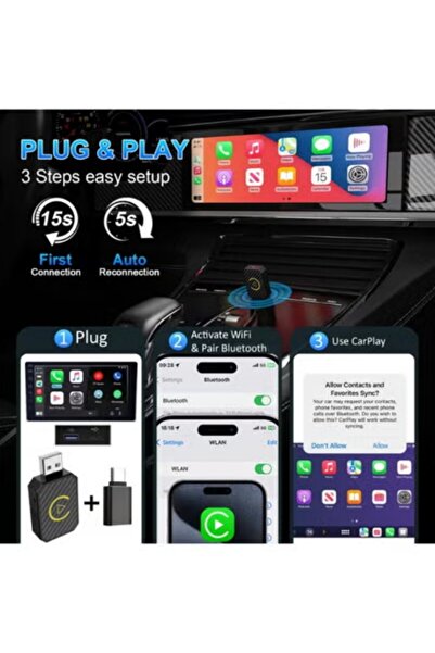 VICTGOAL 2 in 1 Android Auto Wireless Adapter & Wireless CarPlay Adapter Plug & Play