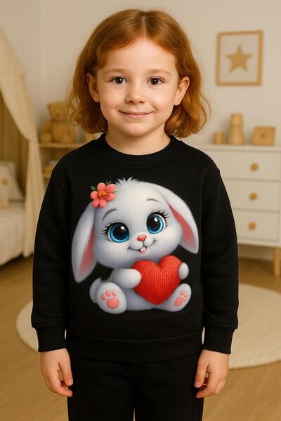 playwear Hanorac cu guler rotund, mânecă lungă, cu imprimeu IEPURE CU INIMĂ, ...