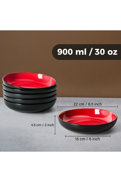 MIAMIO Set de 6 farfurii adânci, colecția Le Papillon, ceramică, 900ml, roșu