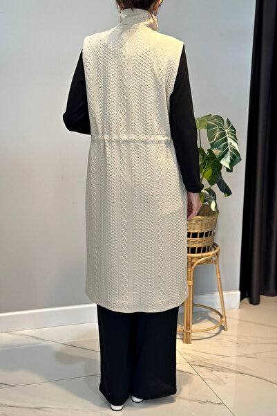 Lale Butik Knitted Jacquard Detail Vest 14361 Beige