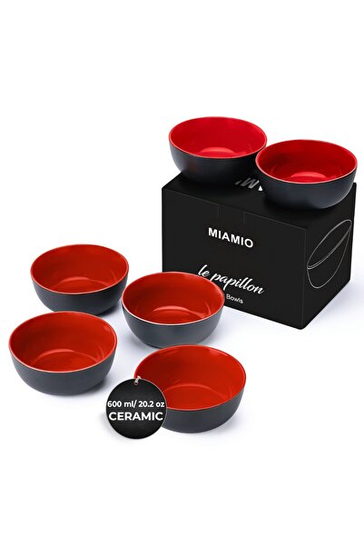 MIAMIO Set of 6 Ceramic Bowls, Le Papillon collection, Red, 600 ml