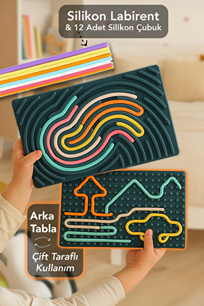 Meleni Baby Silikon Labirent Oyuncak - Çift Taraflı Tırtıl Yolu Montessori Du...