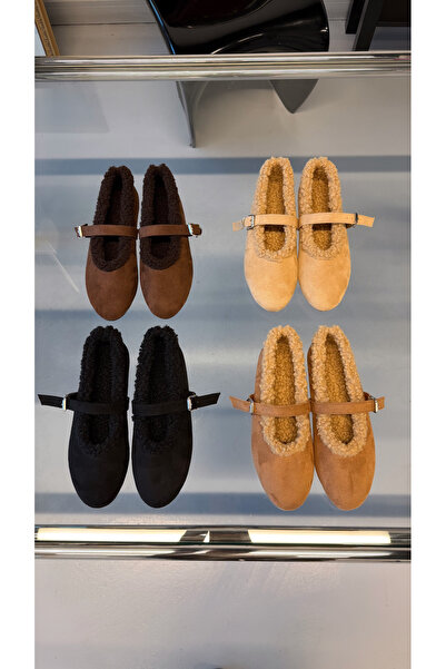 Eataly Shoes Μπεζ σουέντ μπαλαρίνες με επένδυση από γούνα