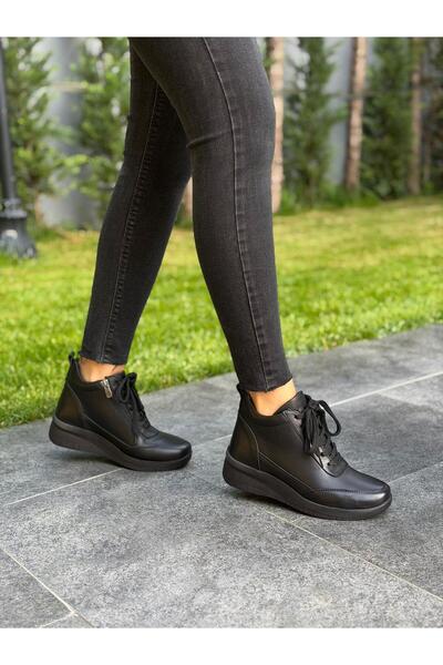 DİVA Μαύρες γυναικείες καθημερινές μπότες με Δερμάτινο κορδόνια