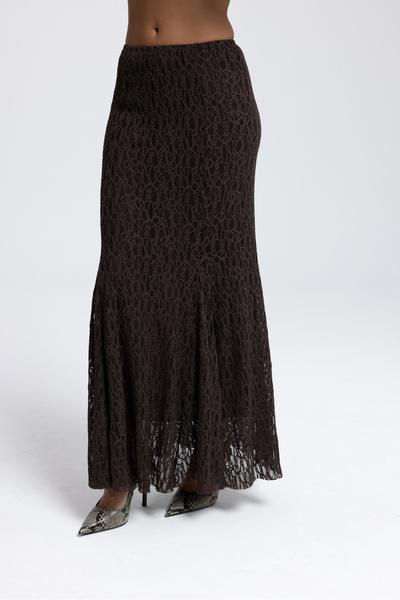 MAI STUDIOS CO. Fusta lungă din dantelă maro Veylia