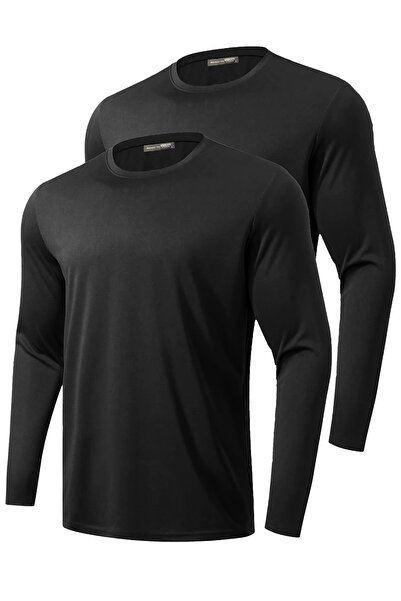 GHASSY CO. 2-Pack Men's 100% Cotton Stretch Fabric Sports Running Casual Training Long Sleeve Combed Cotton T-Shirt