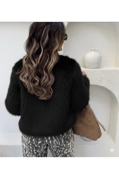 LUMİ Women's Black Faux Fur Coat |   Soft Textured Stylish Short Model |