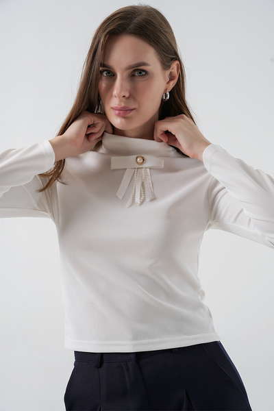 Bigdart Women's Ribbon Detail Long Sleeve Blouse 977 - White