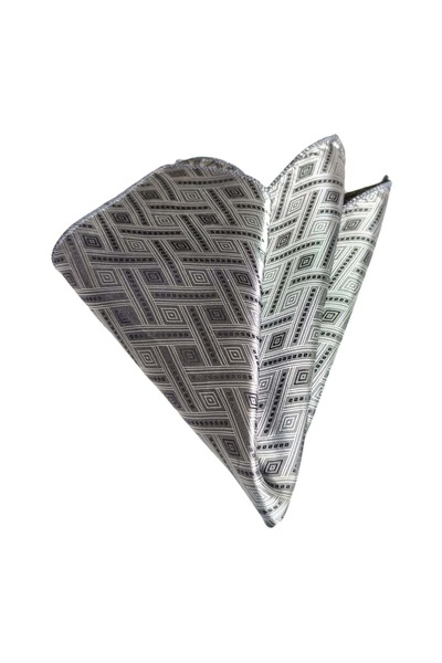 Exve Exclusive Gray Silver Black Geometric Square Pattern Pocket Lapel Handkerchief