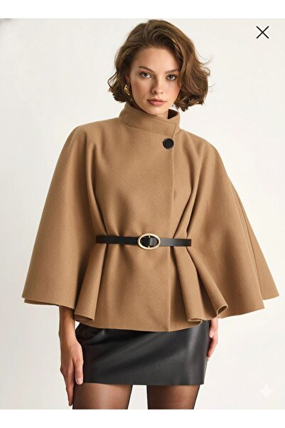 VELLICHOR Women's Belted Cashmere Poncho - Camel