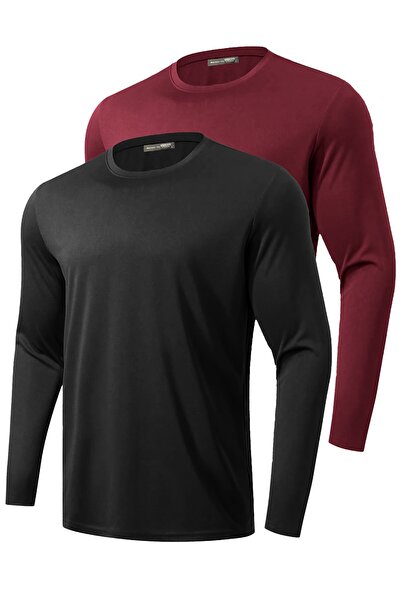 GHASSY CO. 2-Pack Men's 100% Cotton Stretch Fabric Sports Running Casual Training Long Sleeve Combed Cotton T-Shirt