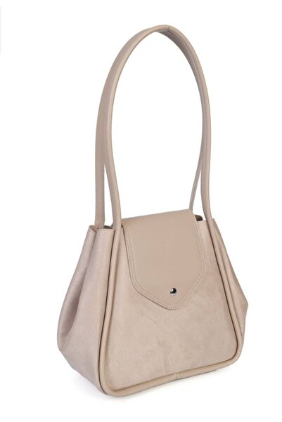 eflanmoda Süet Yandan Çıtçıtlı Tek Bölmeli Kadın Omuz Çantası
