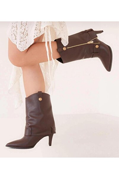 Park Moda Körüklü Kovboy Tarz Kalın Orta Topuklu Şık Rahat Kalıp Çizme Bot
