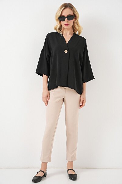 Hiccup Bdart Buttoned V-Neck Half Sleeve Kimono