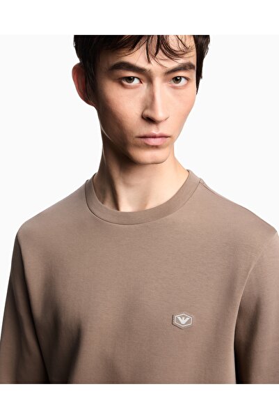 Emporio Armani Men's Cotton Logo Detailed Round Neck Beige Sweatshirt 8N1Md1 1Jhsz-U6189