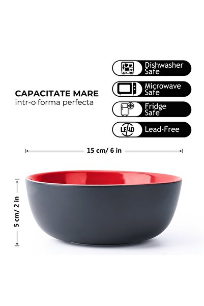 MIAMIO Set of 6 Ceramic Bowls, Le Papillon collection, Red, 600 ml