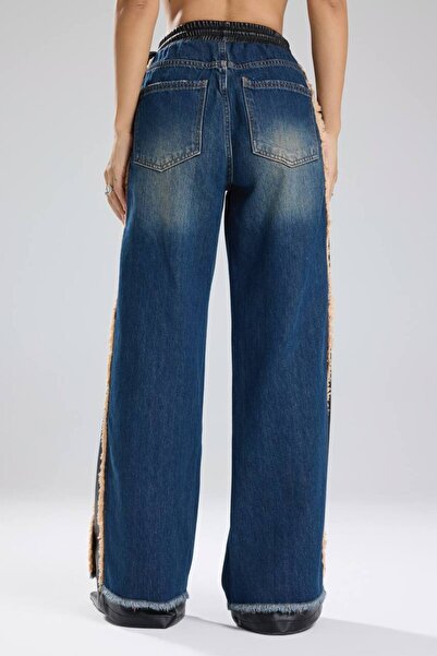 tw3 Women's Faux Leather Paneled Chain Detailed Design Trousers