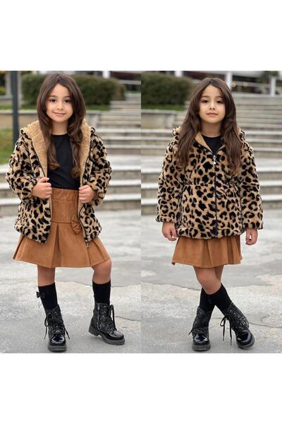EsareModa Girl's Leopard Hooded Lined Coat