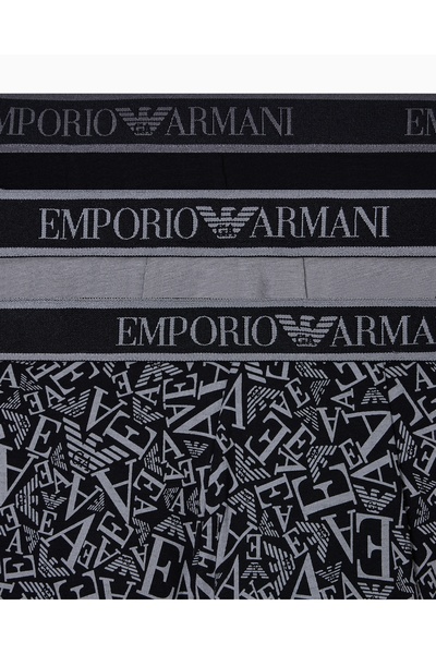 Emporio Armani Ανδρικό λογότυπο ελαστικό λουράκι από βαμβακερό ελαστικό 3-συσκευασία μαύρο μπόξερ EM000370 AF10779-MC198