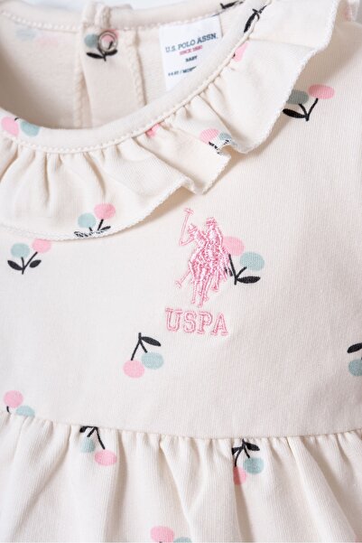 U.S. Polo Assn. Usb2748-B Licensed Baby Girl Two Thread Knitted Dress Ecru