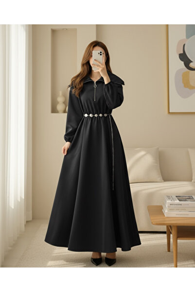 MissRunin Φόρεμα κατάδυσης με ψηλό λαιμό, μισό φερμουάρ και κορδόνι στη μέση