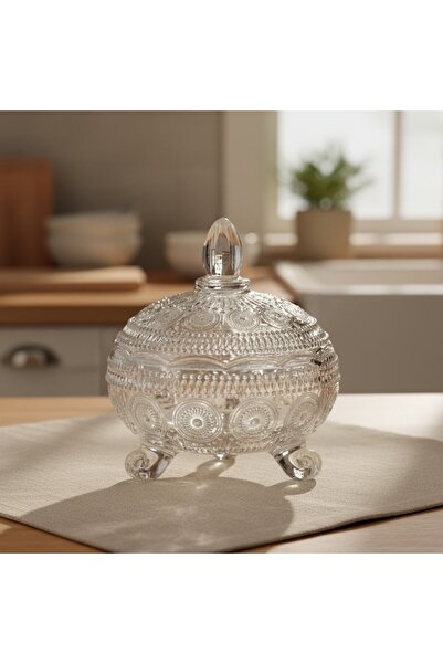 FAIR HOME Güneş Model 3 Bacaklı Kapaklı Cam Şekerlik 14×12 cm