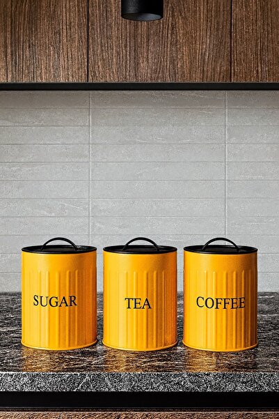 hemlife 3-Piece Metal Storage Box with Lid Tea Coffee Sugar Jar Storage Container Yellow