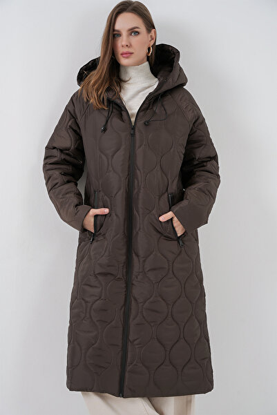 Bigdart 5177 Langer gesteppter Mantel mit Kapuze – Braun