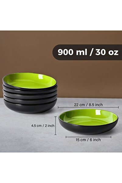MIAMIO Set of 6 Deep plates, Le Papillon collection, ceramic, 900ml, green