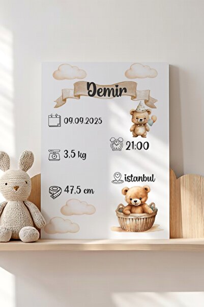Lilabio İsme Özel Bebek Odası Kanvas Doğum Anı Tablosu 20x30 cm
