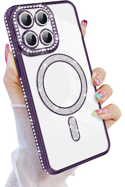 m.tk moveteck Xiaomi Mi 14t Pro Case Glittery Stone Lens Protection Transparent Back Colorful Edge Shiny Magsafe Cover