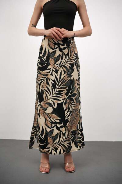 Gugus Women's Satin Skirt A-Cut Patterned Imported Fabric