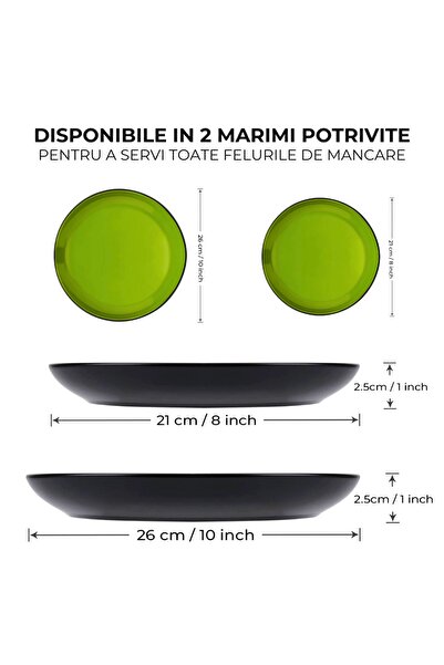 MIAMIO Set of 6 Dinner plates, Le Papillon collection, ceramic, green, 26 cm