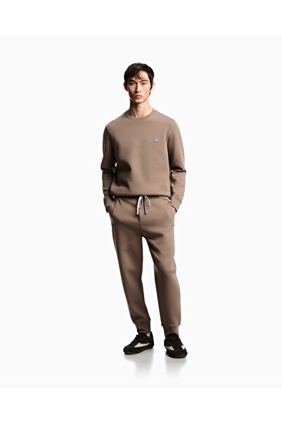 Emporio Armani Men's Cotton Logo Detailed Round Neck Beige Sweatshirt 8N1Md1 1Jhsz-U6189